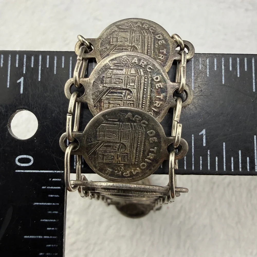 Vintage Paris Souvenir Bracelet Silver Tone Eiffel Tower Arc De Triomphe 8